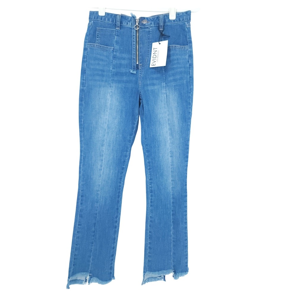 Anthropologie EVIDNT Tangier Straight Jeans Women 27 Blue StepHem EdgyModern NWT